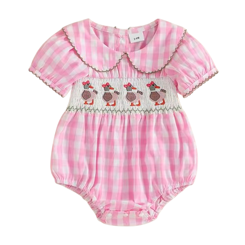 Smocked Collar Romper | Gingham Duck - PREORDER