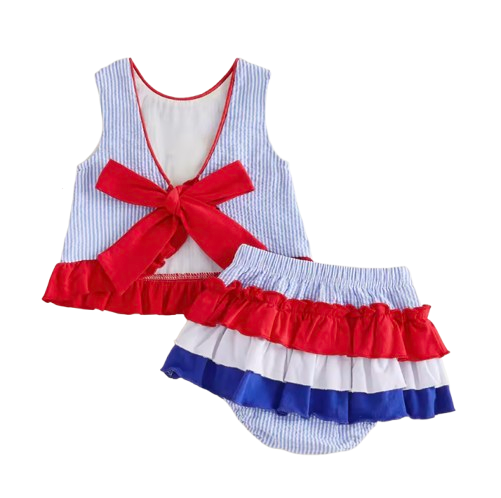 Smocked Ruffle Tank & Shorts Set | USA Stripe - PREORDER