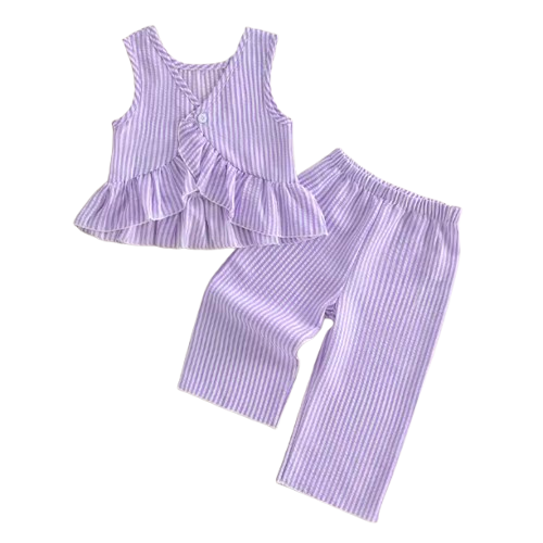 Top & Pants Set | Purple Cross Back Stripe - PREORDER