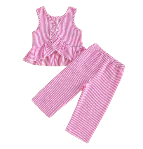 Top & Pants Set | Pink Cross Back Stripe - PREORDER