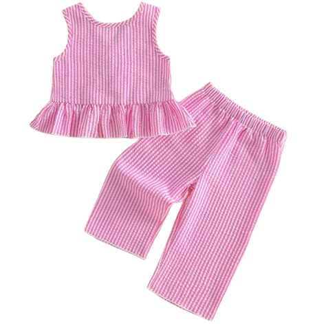 Top & Pants Set | Pink Cross Back Stripe - PREORDER