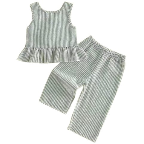 Top & Pants Set | Green Cross Back Stripe - PREORDER
