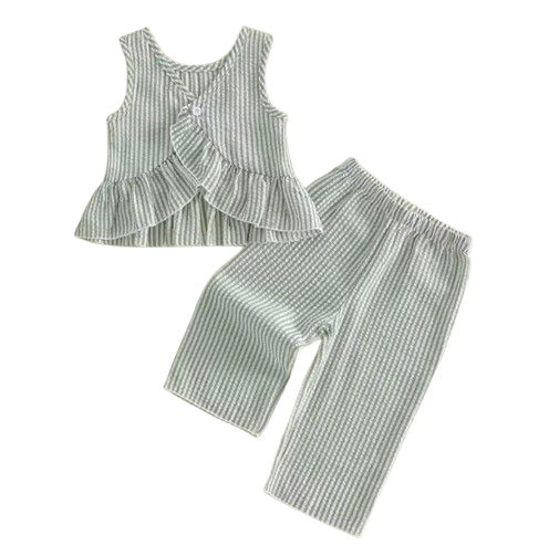 Top & Pants Set | Green Cross Back Stripe - PREORDER