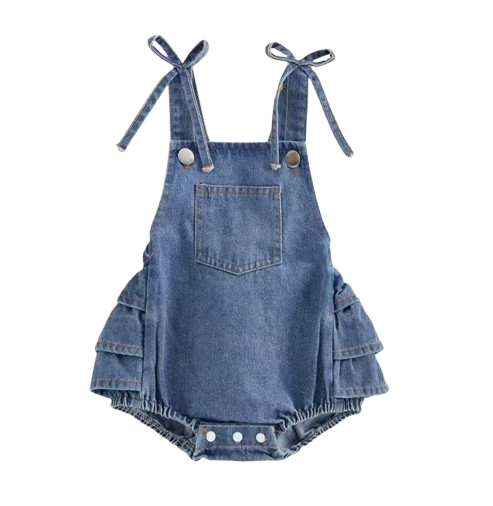 Ruffle Romper | Denim - PREORDER