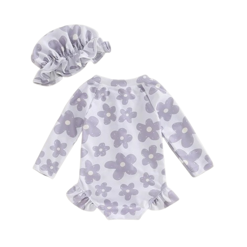 Purple Daisies Swimsuit & Hat - PREORDER