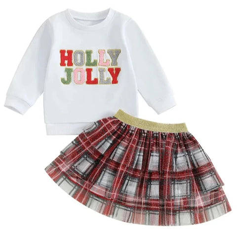 Holly Jolly Plaid Tutu Skirt Outfit - PREORDER