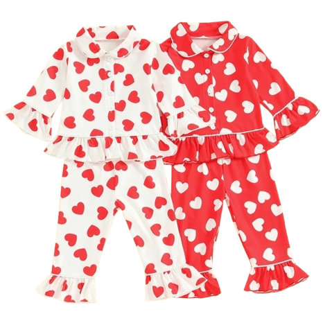 Mini Hearts Ruffles Pajamas (2 Colors) - PREORDER