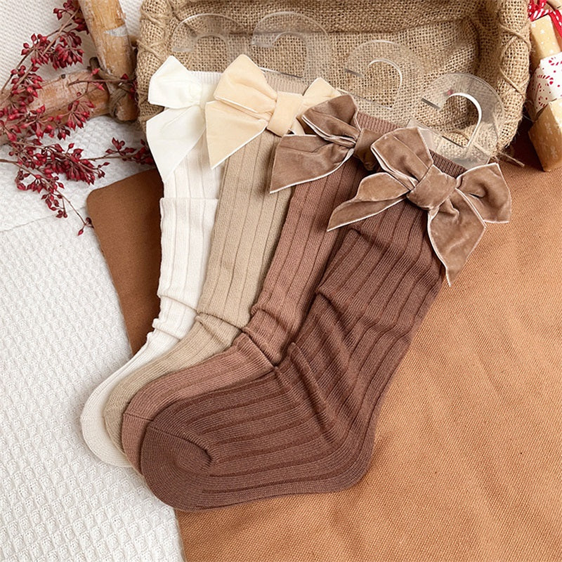 Adele Neutral Big Bow Socks (7 Colors) - PREORDER