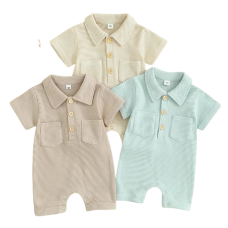 Solid Waffle Collar Rompers (3 Colors) - PREORDER