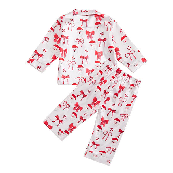 Santas & Big Red Christmas Bows Silk Pajamas - PREORDER