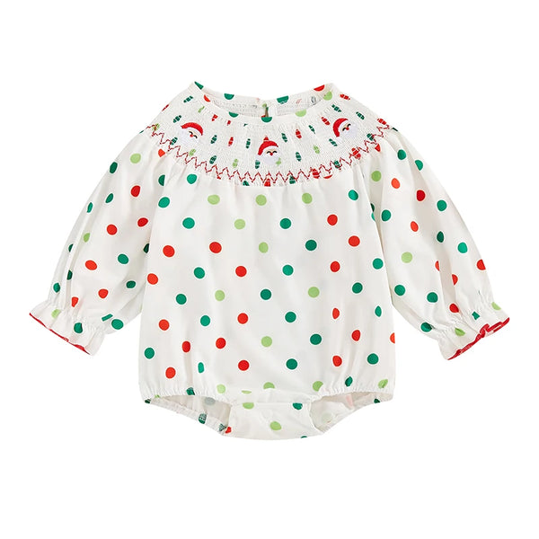 Polka Dot Santas Embroidered Rompers (2 Colors) - PREORDER