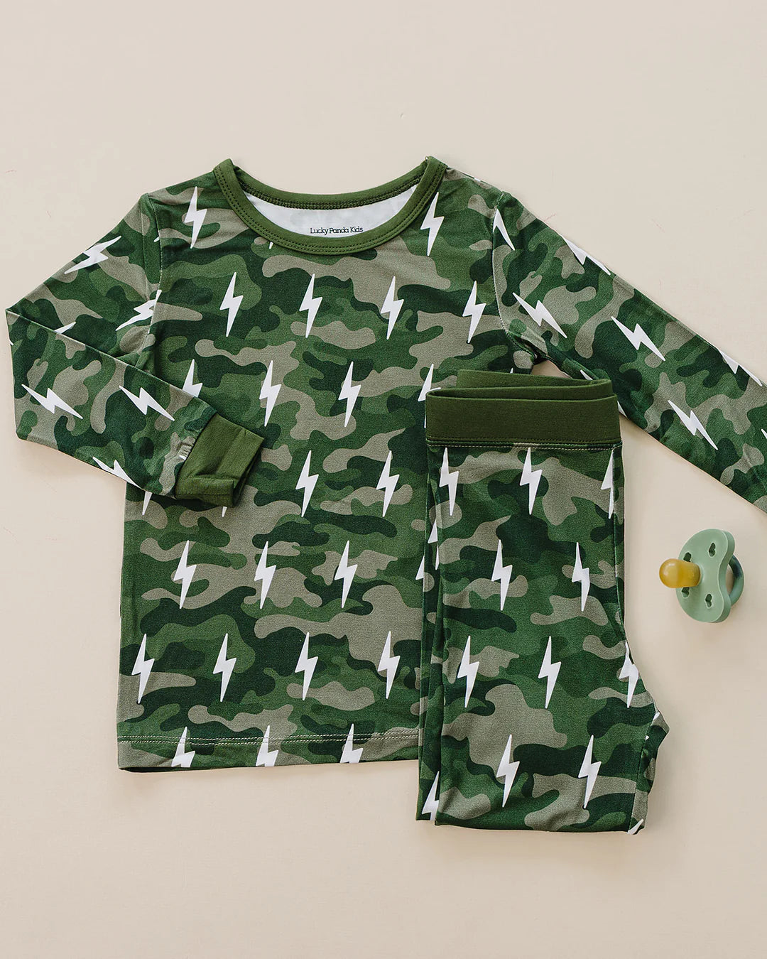 Bamboo Top & Pants Set | Green Camo Bolts - PREORDER