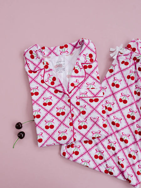 Bamboo Women's Button Up Set | Cherry Bow - PREORDER