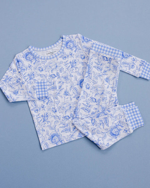 Bamboo Top & Pants Set | Blue Flowers - PREORDER