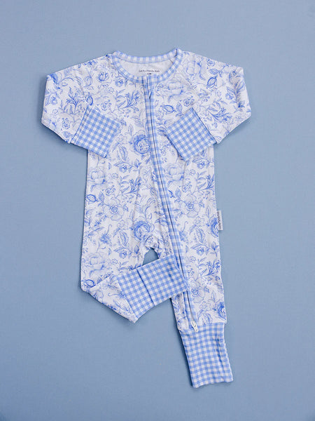 Bamboo Zip Romper | Blue Flowers - PREORDER