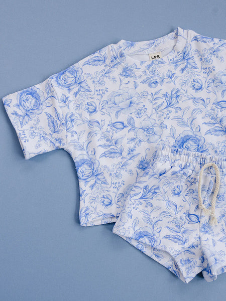 Top & Shorts Set | Blue Flowers - PREORDER