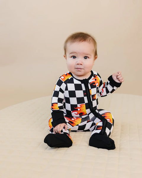 Bamboo Zip Romper | Checker Blaze - PREORDER