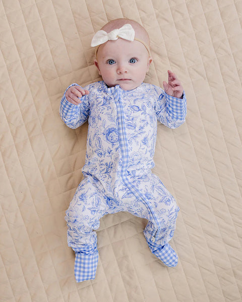 Bamboo Zip Romper | Blue Flowers - PREORDER