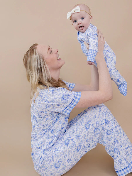 Bamboo Women's Button Up Set | Blue Flowers - PREORDER