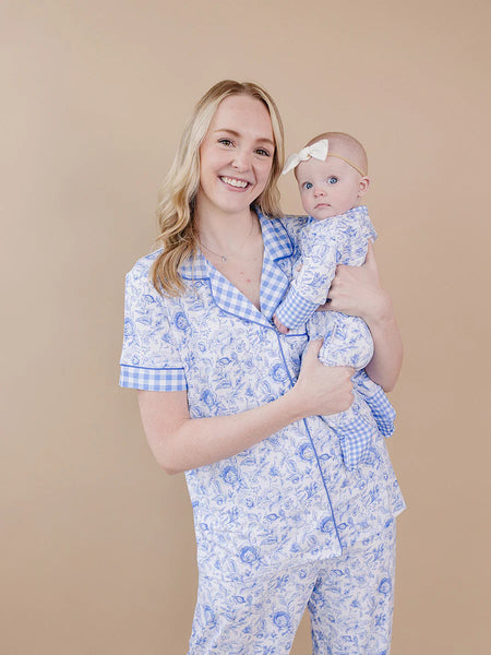 Bamboo Zip Romper | Blue Flowers - PREORDER