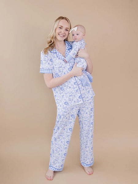 Bamboo Women's Button Up Set | Blue Flowers - PREORDER