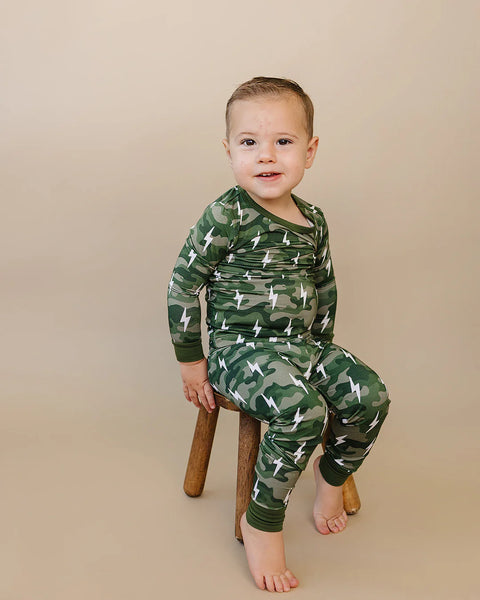 Bamboo Top & Pants Set | Green Camo Bolts - PREORDER