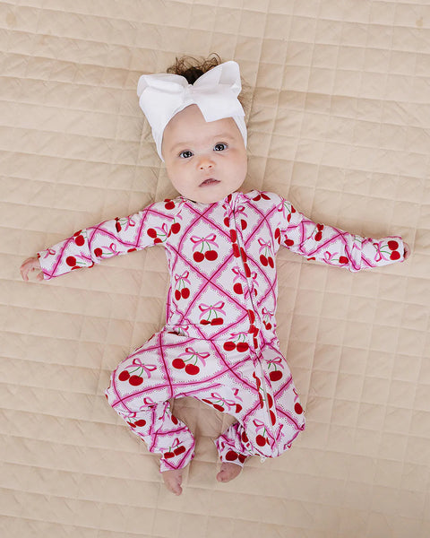 Bamboo Zip Romper | Cherry Bow - PREORDER
