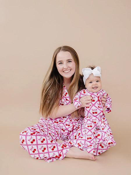 Bamboo Zip Romper | Cherry Bow - PREORDER