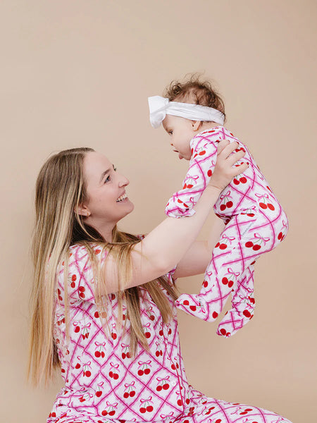 Bamboo Zip Romper | Cherry Bow - PREORDER