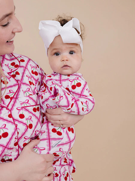 Bamboo Zip Romper | Cherry Bow - PREORDER