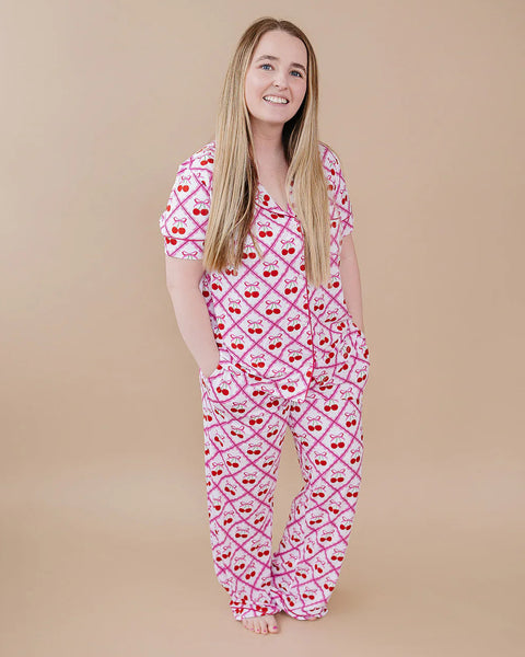 Bamboo Women's Button Up Set | Cherry Bow - PREORDER