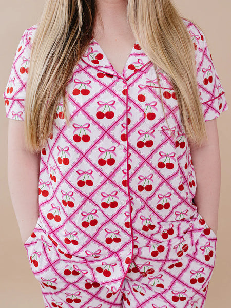 Bamboo Women's Button Up Set | Cherry Bow - PREORDER