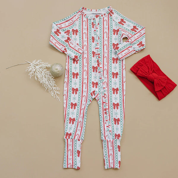 Bamboo Zip Romper | Retro Candy Cane - PREORDER