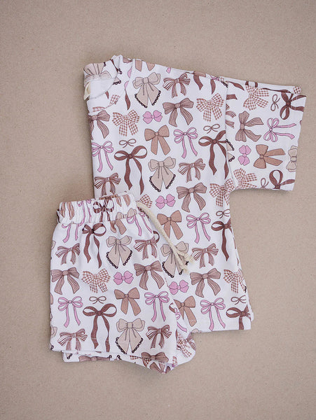 Top & Shorts Set | Mocha Bows - PREORDER
