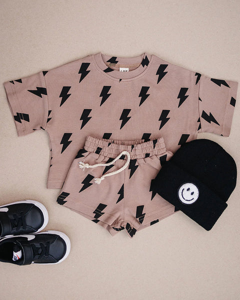 Top & Shorts Set | Mocha Bolts - PREORDER