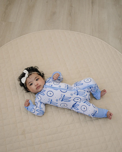 Bamboo Zip Romper | Blue Bow - PREORDER