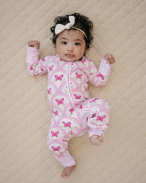 Bamboo Zip Romper | Pink Butterfly - PREORDER