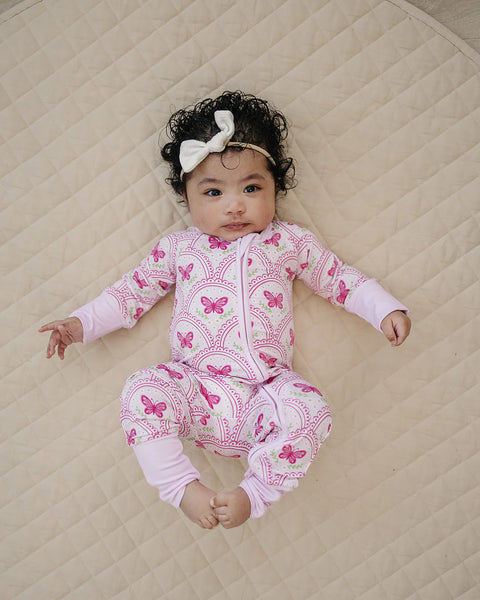Bamboo Zip Romper | Pink Butterfly - PREORDER