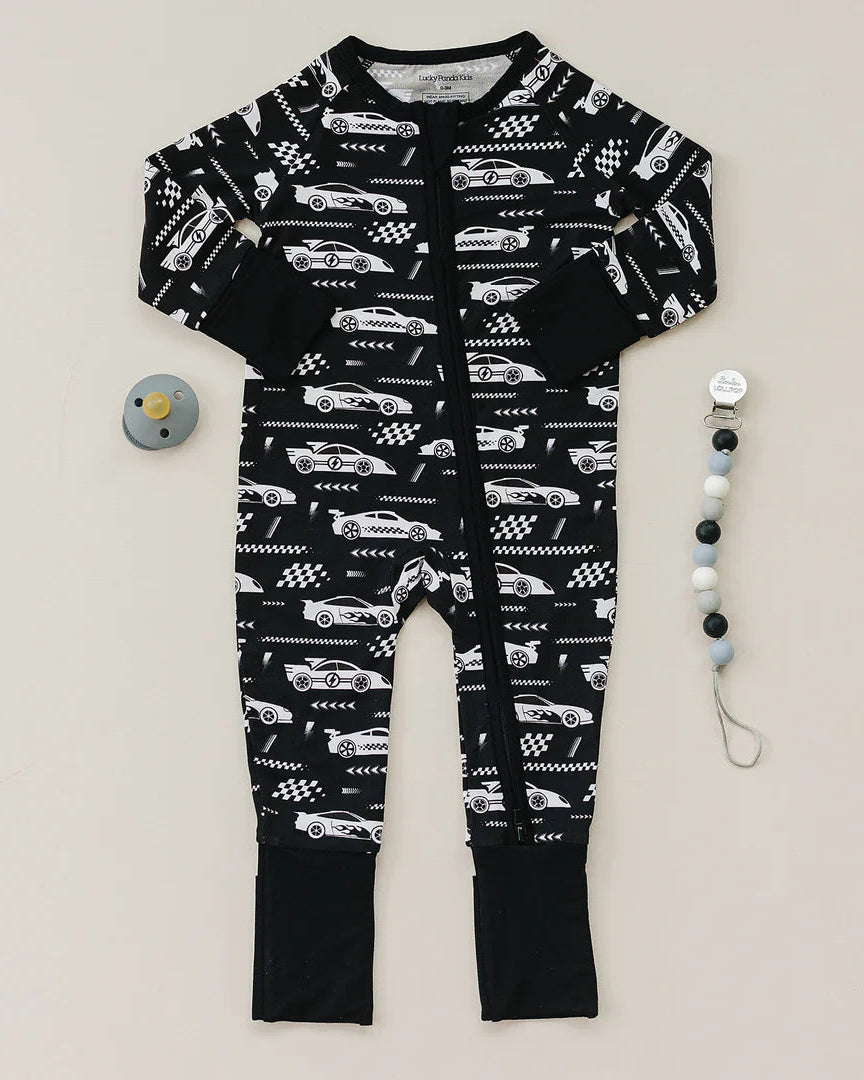 Bamboo Zip Romper | Race Cars - PREORDER
