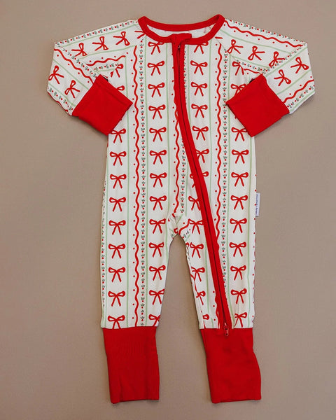 Bamboo Long Romper | Christmas Bows - PREORDER