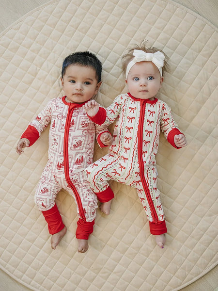 Bamboo Long Romper | Christmas Bows - PREORDER