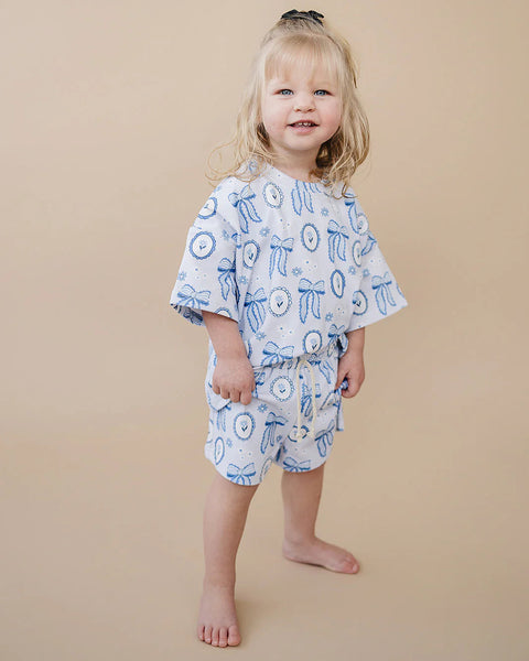 Top & Shorts Set | Blue Bow - PREORDER