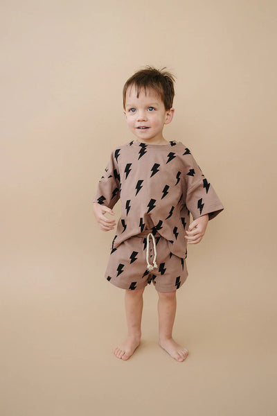 Top & Shorts Set | Mocha Bolts - PREORDER