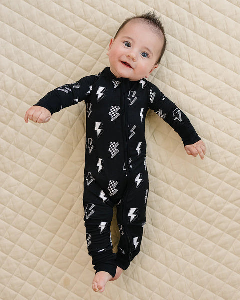 Bamboo Zip Romper | Ink Bolts - PREORDER