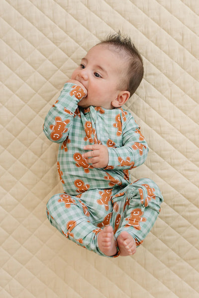 Bamboo Zip Romper | Gingerbread Gingham - PREORDER