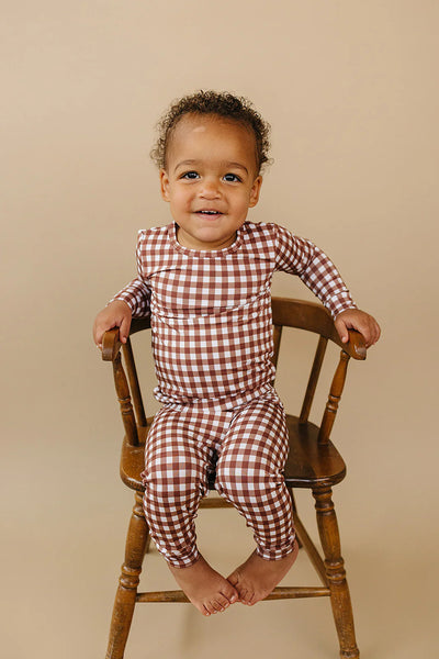Bamboo Top & Pants Set | Chocolate Gingham - PREORDER
