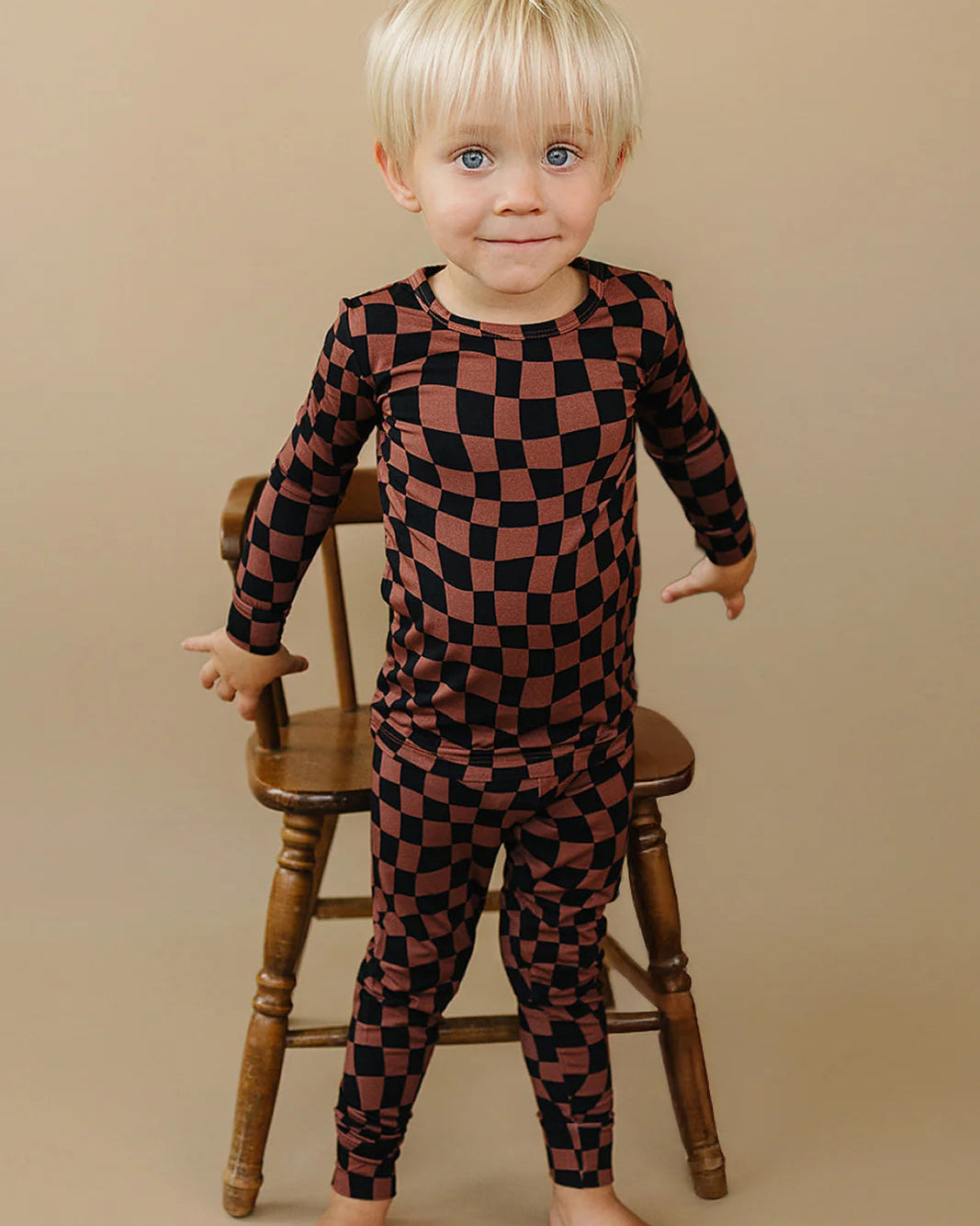 Bamboo Top & Pants Set | Chocolate Wavy Checkered - PREORDER