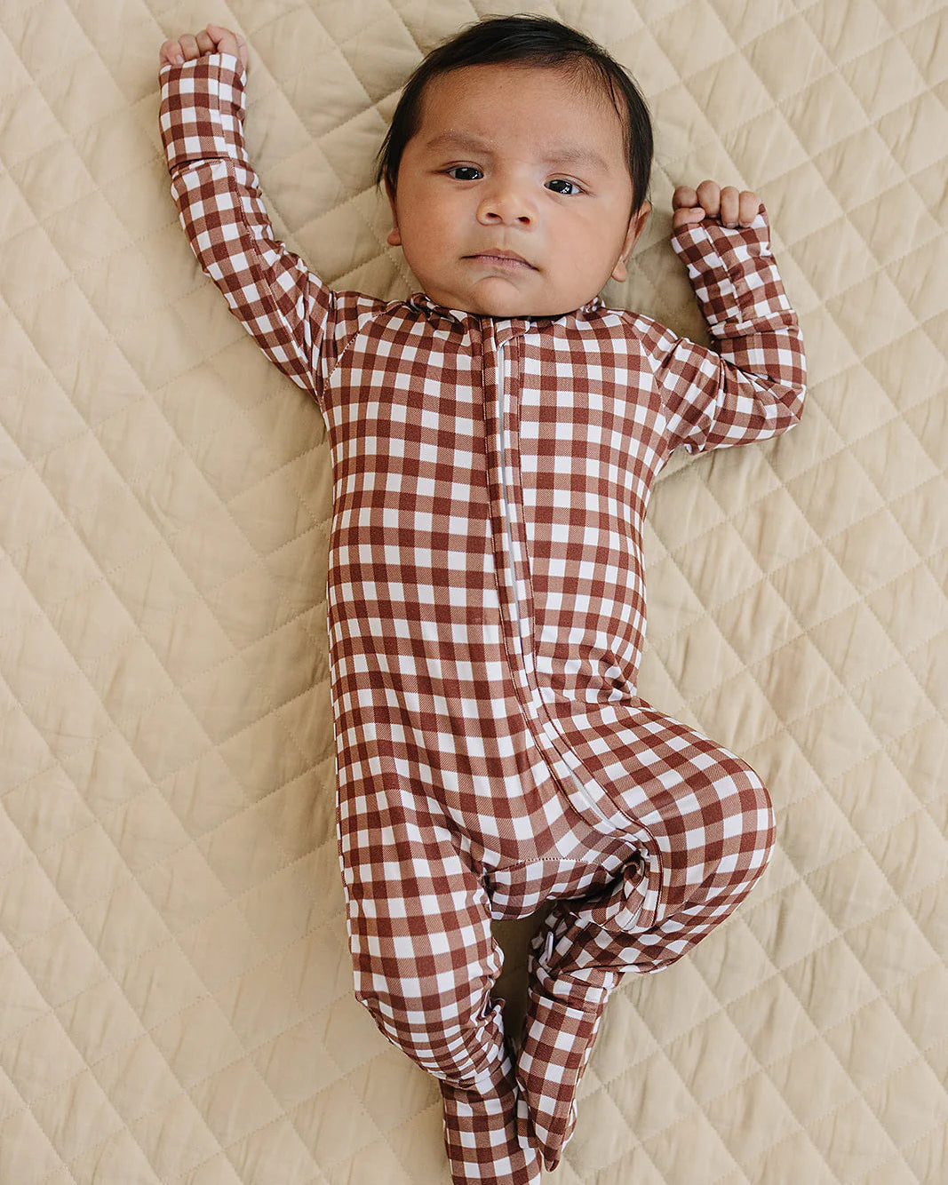 Bamboo Zip Romper | Chocolate Gingham - PREORDER