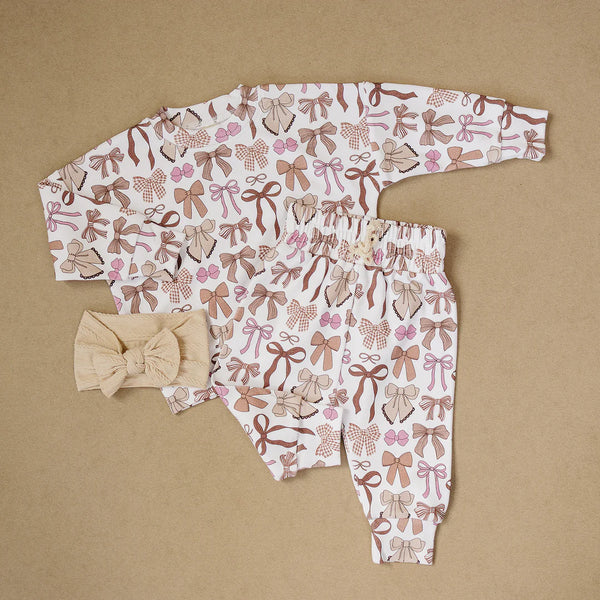 Top & Pants Set | Mocha Bows - PREORDER