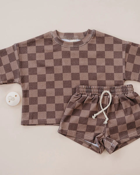 Top & Shorts Set | Espresso Checkered - PREORDER